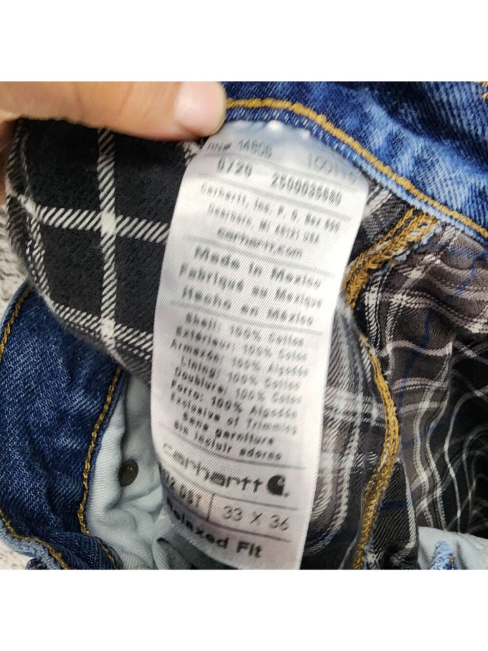 Carhartt Jeans Mens 33x36 Blue Flannel Lined Cotton Denim Relaxed Fit *Read* - Picture 13 of 16